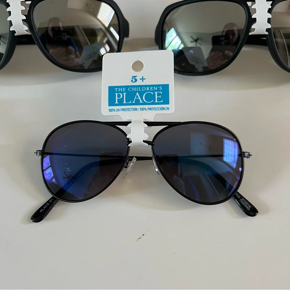 NWT New The Children’s Place Size 5+ Boys Black Lot of 3 Aviator Sunglasses